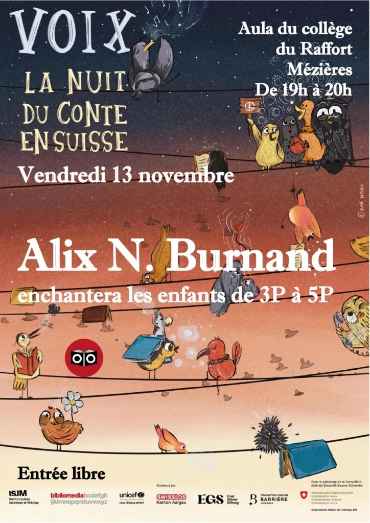 nuit-du-conte-voix-2026 Affiche de la Nuit du conte « Voix », vendredi 13 novembre, collège du Raffort à Mézières, avec Alix N. Burnand